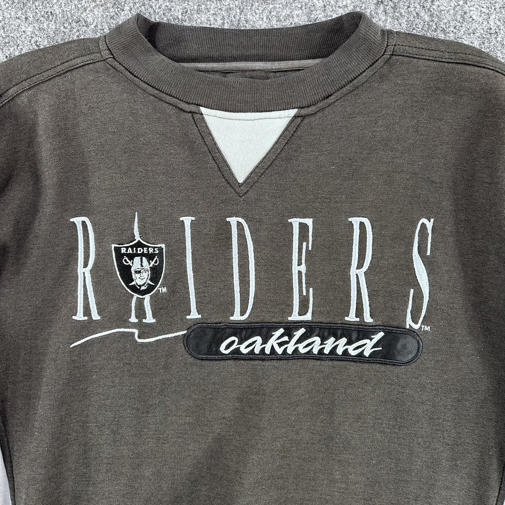 Vintage 90s Logo 7 Oakland Raiders Sweatshirt NFL Crew Neck Black Size Medium - Picture 4 of 10